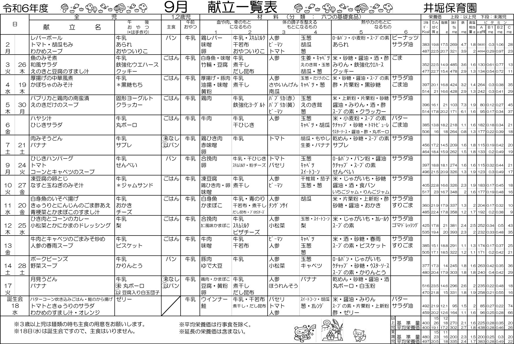 献立表9月号