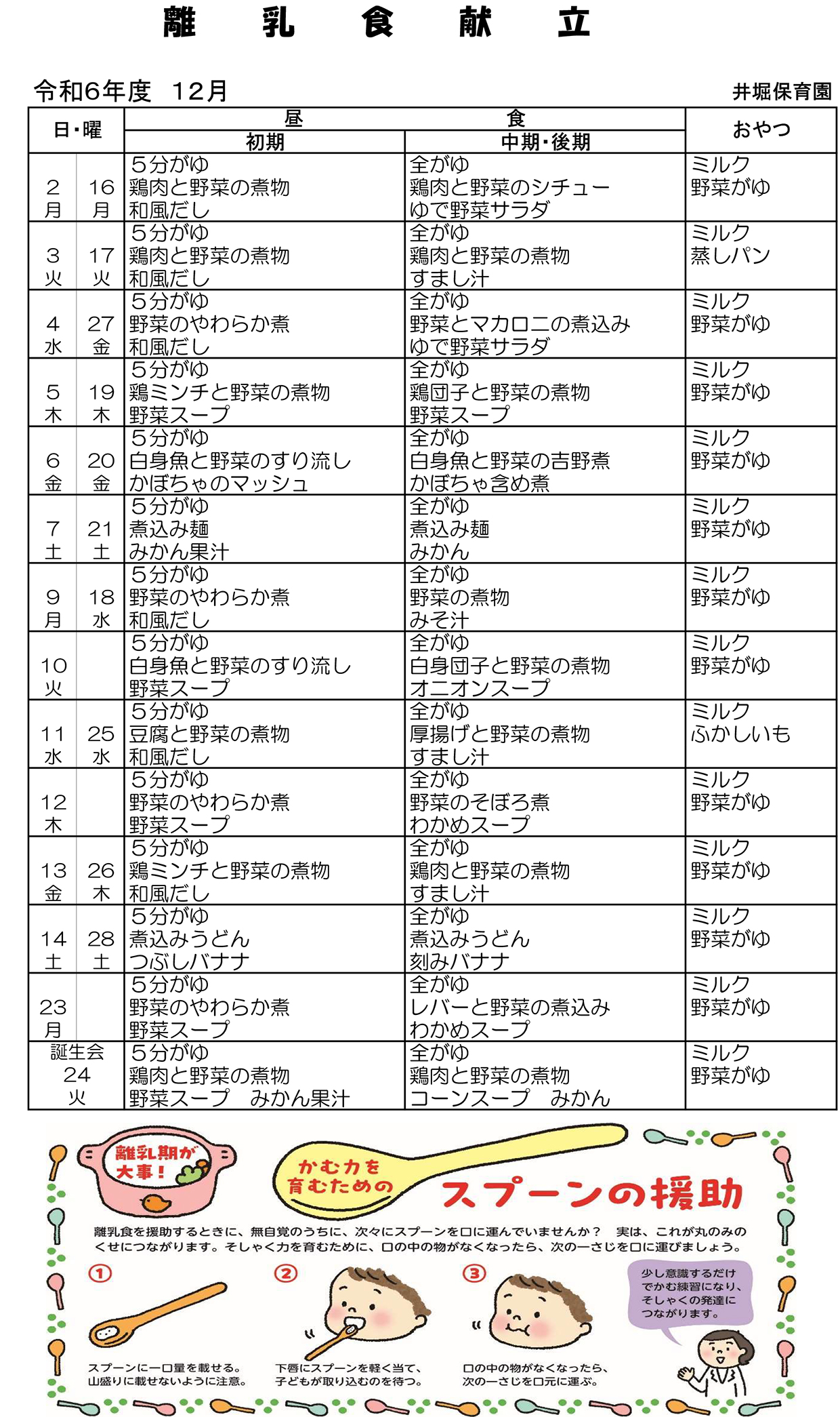 乳児献立表12月号