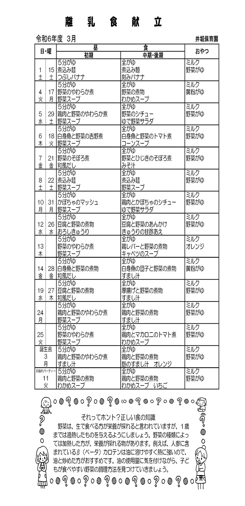 乳児献立表3月号