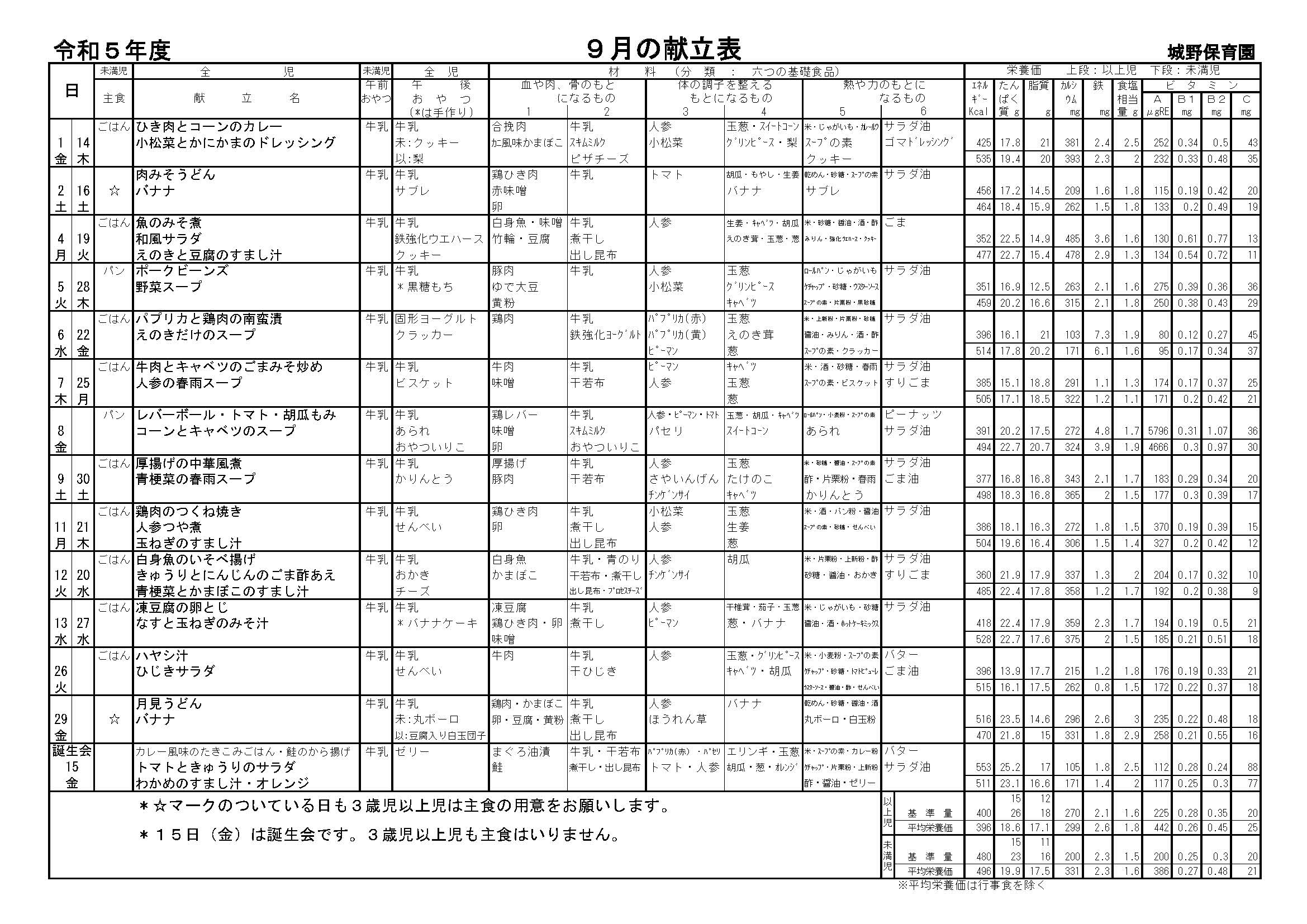 献立表9月号