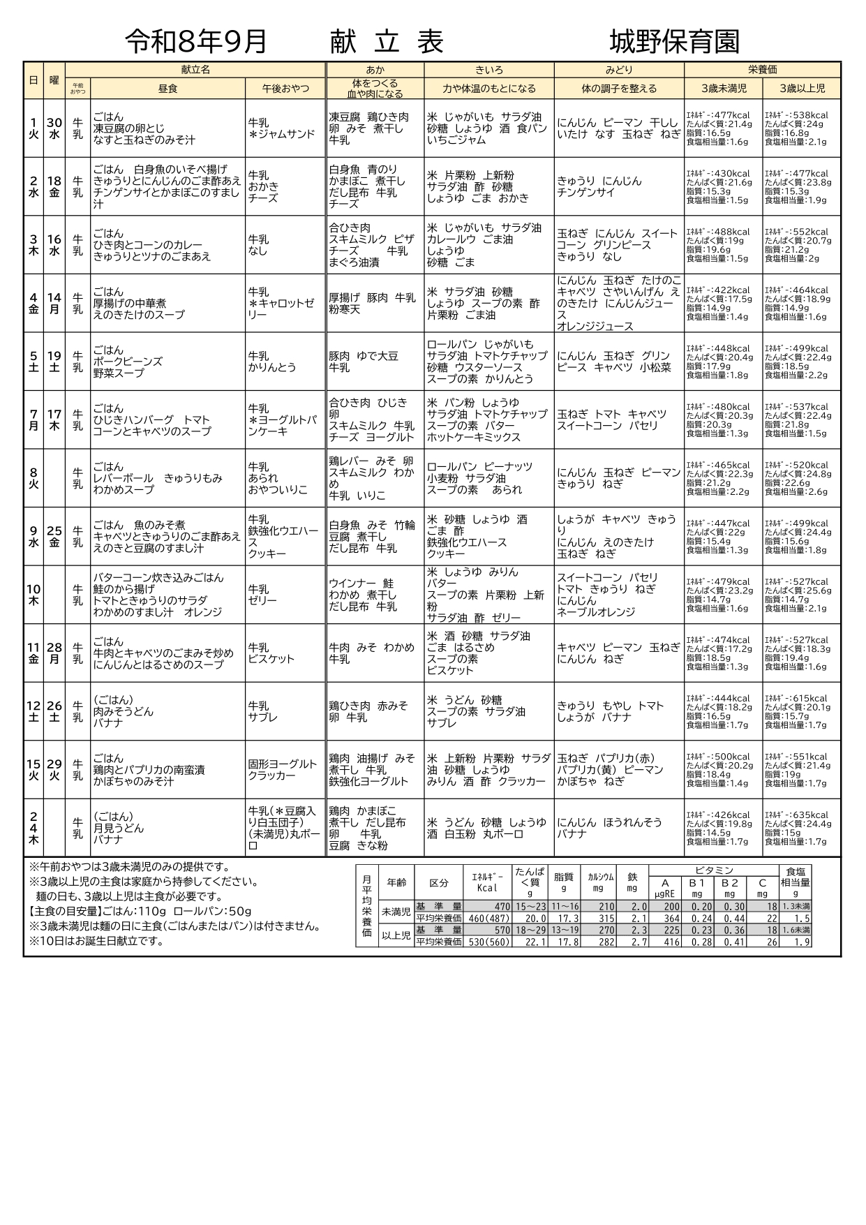 献立表9月号